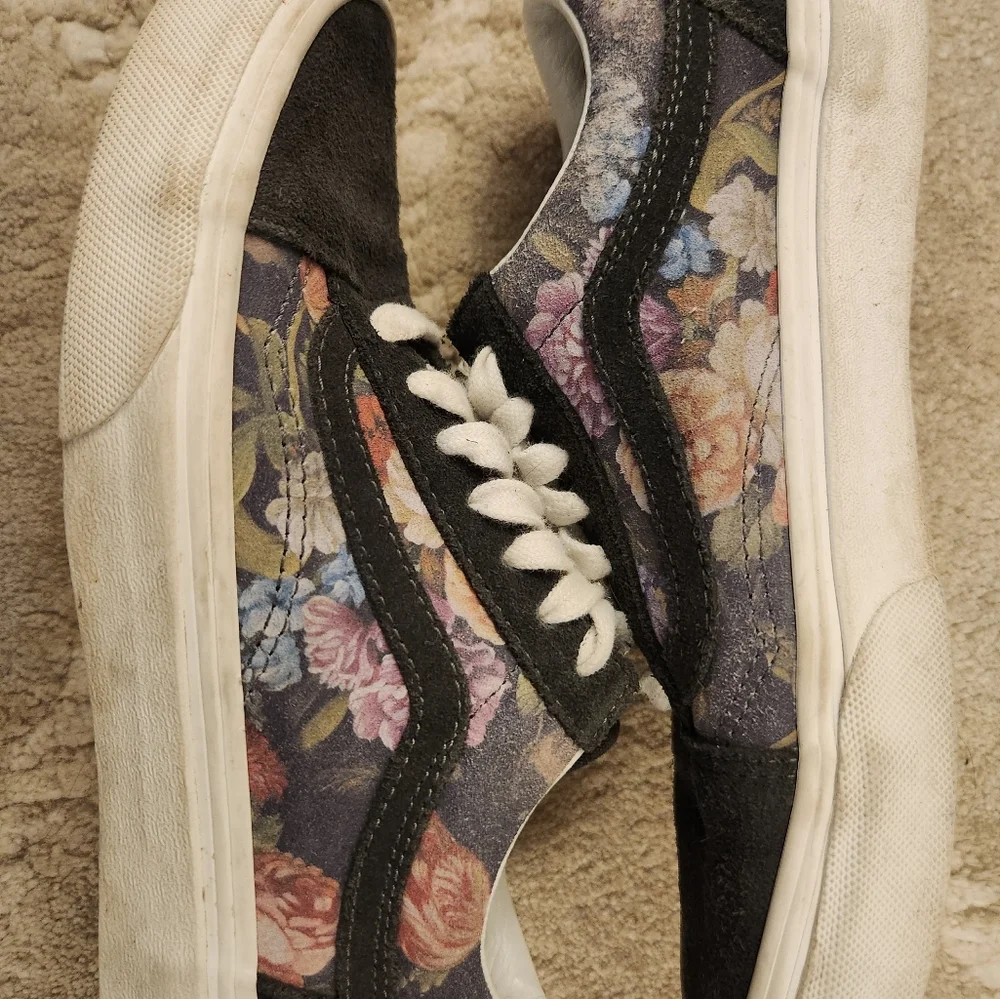 VANS Old Skool Trainers Moody Floral Lace Up Shoes Gray Suede Womens 5.5 Men's 4